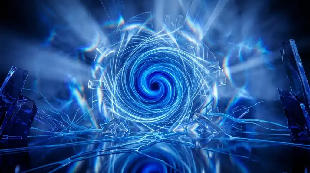 Vortex spirale bleue luminescente avec architecture numérique