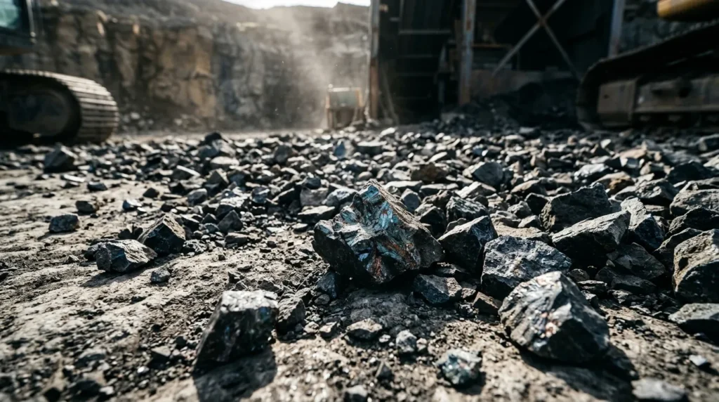 Tas de charbon brut dans une carrière minière industrielle