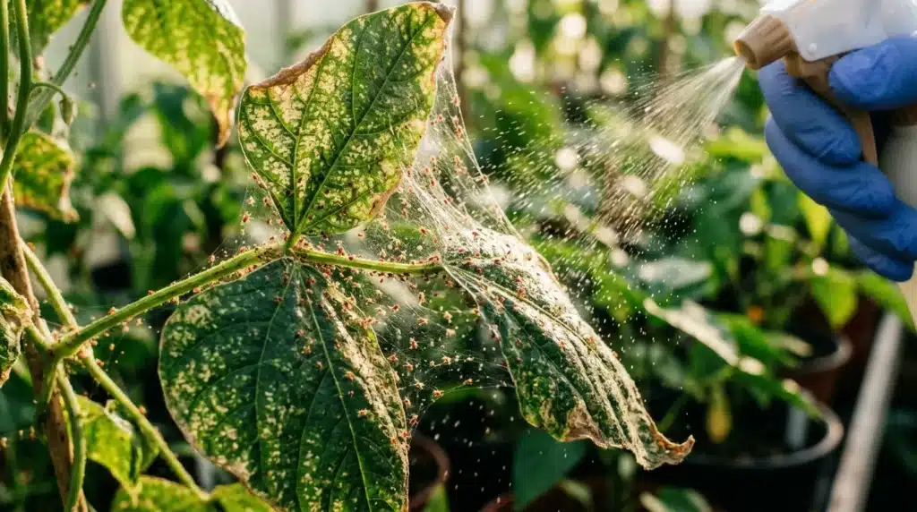 Pulvérisation de pesticide sur feuilles atteintes de maladie